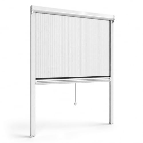 LEIVESTE-Zanzariera a Rullo Riducibile per Finestre, Montaggio Facile e Veloce, Rete in Fibra di Vetro, Telaio in Alluminio,Diverse Misure e Colori. (Bianco, 100 x 160 cm)