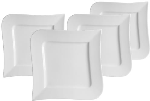 Ritzenhoff & Breker Melodie Speiseteller 28 cm, 4er Set, Flache Essteller mit extravaganter Formensprache und schlichtem Design, Porzellan, Spülmaschinenfest, Weiß