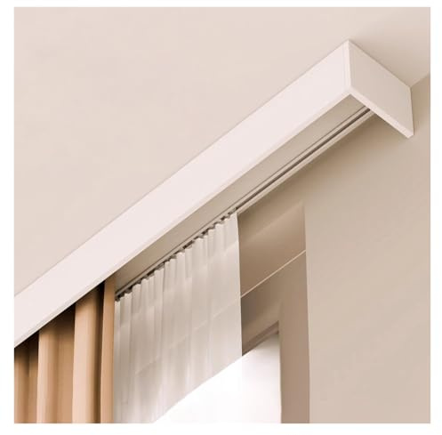 gardinenschiene vorhangschiene Kassetten-Deckengardine Mit Doppelschiene, Individuell Anpassbar Weiße Gardinenleiste Mit Schienen, Drei-in-eins-Gardinenstange Mit Doppelschiene Und Volant(Ceiling Moun