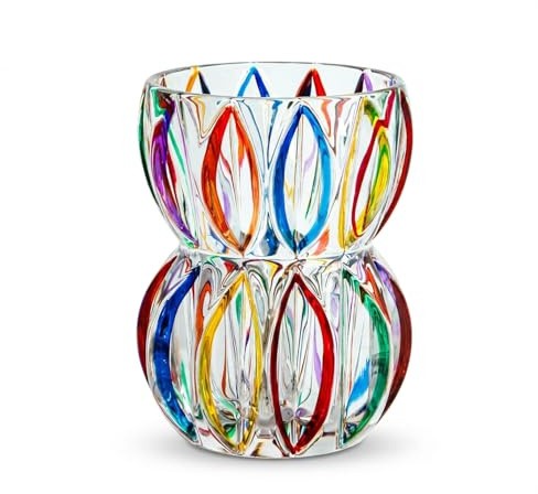 Handbemalte bunte Kristallglasvase, 17,5 cm hoch, einzigartige strukturierte Vase für frische Blumen und Hydrokulturpflanzen, moderner dekorativer Mittelpunkt für Esstisch, Couchtisch und