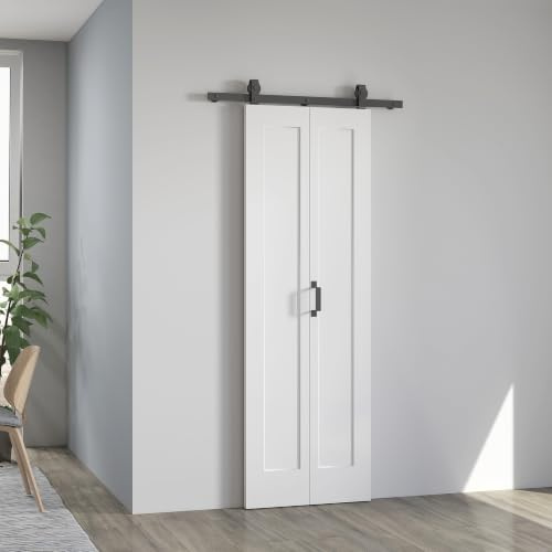 HOMCOM Porta Scorrevole a Libro 70x210 cm Pieghevole con Maniglia Bianco | Porta Pieghevole a Portafoglio, Superficie Verniciabile