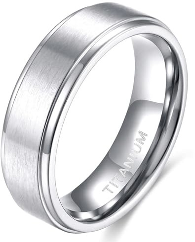 Ayoiow Ring Men Titanium für Damen Herren, Abgeschrägte Kante Partnerringe Titanium für Ihn Titanstahl Kein Edelstein 8 mm Größe 58 (18.5)