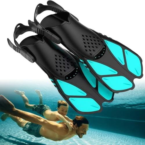 Nzkeuf Schwimmflossen Erwachsene Unisex, Verstellbare Schnorchelflossen mit Offener Ferse, Kompakt Flossen für Schnorcheln, Tauchen und Schwimmen (Cyan)
