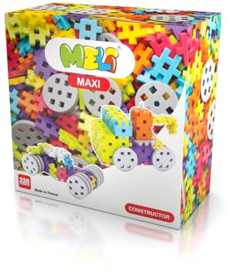 Meli Maxi Constructor Bausteine Set – 220 Teile, Räder, Achsen, Sechsecke, für Kinder ab 1 Jahr, fördert Kreativität, Feinmotorik, langlebig, BPA-frei, CE-Zertifiziert