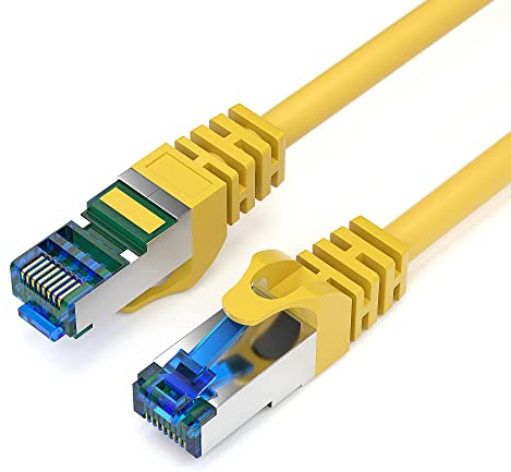 JAMEGA - 0,25m CAT 7 Netzwerkkabel Gigabit Ethernet Lan Kabel in gelb | 10000 Mbit s | Patchkabel Cat.7 Rohkabel S FTP PIMF Schirmung mit RJ45 Stecker | Switch Router Modem Access Point