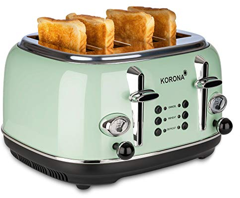 Korona 21675 Toaster, 4 Scheiben, Mint, Röstgrad-Anzeige, auftauen, rösten, aufwärmen, 1630 Watt, Brötchen-Aufsatz, Krümel-Schublade, Brotscheiben-Zentrierung