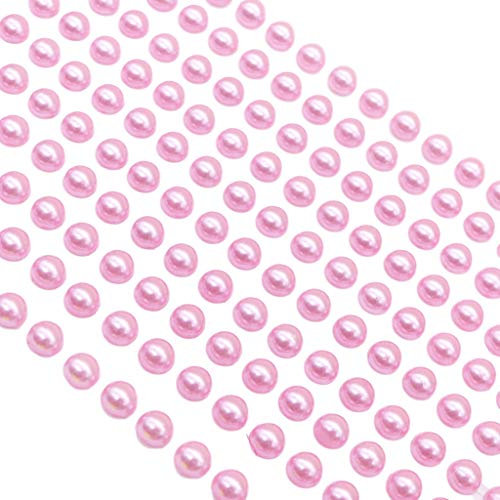 Syntego 500 x Self Adhesive Pearls Gems 3mm Mini Flat Backed Round Pearls Beads Strips Embellishments (Pink)