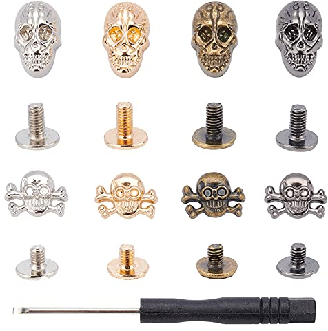 OLYCRAFT 8Sets Punk-Totenkopfnieten Ledernieten Metallnieten Punk Skull Ghost Messing Nietschraube Legierung Rücken Nieten Für Hut Schuhe Jacke Gürtel Halsreif DIY Leder Handwerk Craft Zubehör-Buttons
