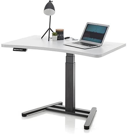 Tom 1 Schreibtisch höhenverstellbar elektrisch in Lichtgrau, Schwarz - Verstellbarer Bürotisch mit digitaler Höhenanzeige & Memory Funktion - 110 x 63-128 x 67 cm (B/H/T)