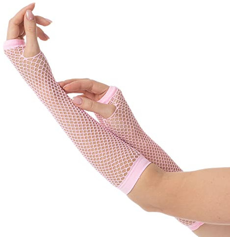 Long Fishnet Gloves Fingerless Party Fancy Dress Rave TUTU 1980s Hen Night (Baby Pink)