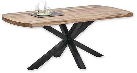 VENETI Esstisch Massivholz Mango - Hochwertiger Esszimmertisch mit sternförmigem Metallgestell für Ihr Esszimmer - 200 x 77 x 100 cm (B/H/T)