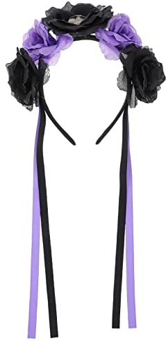 Tag des Toten Stirnbands Halloween Schädel Kopfschmuck Mexikanisches Blumenhaarband Dia de Los Muertos Kostümzubehör Halloween Cosplay Gefälligkeiten Lila