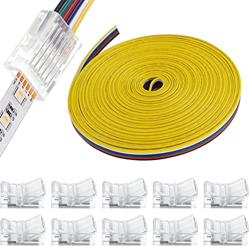 VISSQH 10 m 6-Pin LED Strip Extension Cable DC 12V-24V Connection Cable+ 10 Pack 6pin 12mm LED Strip Connector for SMD 3528 2835 5050 5630 Plain LED strip & other DC 12 V, 24 V LED lighting
