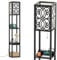 GOPLUS 160 cm Stehlampe aus Holz, Standleuchte mit Regalen & Schublade, Lampe Regal mit USB-Ladeanschlüsse, Lampenfassung E27, Stehleuchte für Wohnzimmer, Schlafzimmer (Blumenmuster)