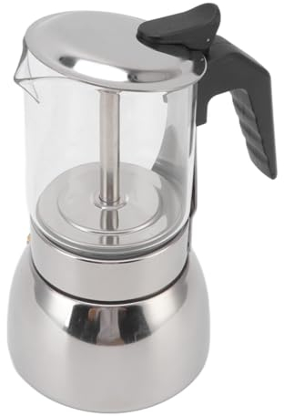 Xcello Moka in Vetro con Base in Acciaio Inossidabile Caffettiera Italiana Resistente al Calore, Portatile E Classica Per La Casa E Il Bar(300ML-Argento)