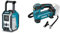 Makita DMR115 Akku-Baustellenradio (ohne Akku, ohne Ladegerät), Türkis, Schwarz, Silber & DMP180Z Akku-Kompressor 8,3 bar 18 V (ohne Akku, ohne Ladegerät) Blau, Silber