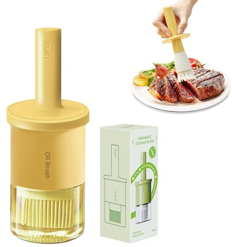 YARRAMATE Botella dispensadora de aceite con cepillo resistente al calor, dispensador de aceite de vidrio para cocina, recipiente de aceite de silicona para untar (Naranja)
