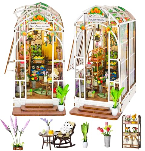 SenZjx Book Nook Bausätze Garden House Gartenhäuschen, Blumenhaus DIY Buchnische Diorama Buchstützen Modell Bausatz 3D Holzpuzzle Miniaturhaus Bausatz Bastelset Geschenke miniverse…