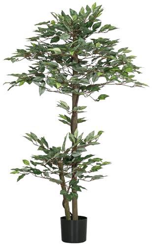 Outsunny Arbre Artificiel Plante Artificiel ficus Hauteur 1,5 m Tronc Branches Liane Lichen Feuilles Grand réalisme Pot Inclus