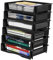 Vcansay 6 Tier Plastic A4 Size Document Trays, Office Stackable Letter Paper File Trays, Black