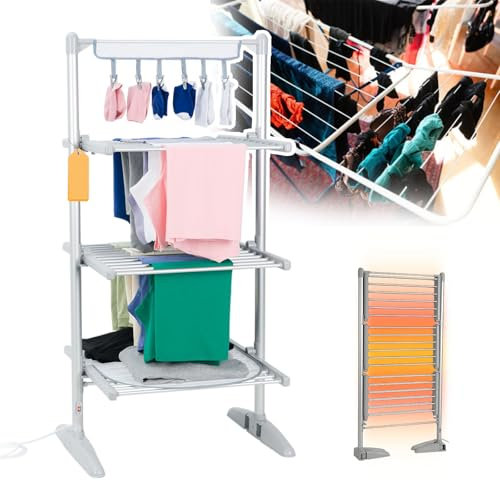 pedenencelia Tendedero Eléctrico Plegable con Calefacción, Tendedero De Ropa De Tres Niveles, Tendedero para Calefacción Doméstica, Tendedero Ajustable, Fácil De Usar