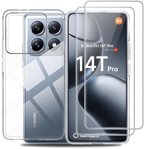 Effcotuo Funda para Xiaomi Mi 14T Pro Cover con 2 Piezas Protector de Pantalla Cristal Templado Transparente Funda Protectora Transparente Silicona TPU Funda Protectora Case