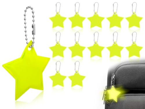 AOYEGIC 12 Stück Reflektoren Anhänger,Stern Reflektor Schlüsselanhänger,Reflektierende Anhänger,für Rucksack Kleidung Radfahren Gehen Laufen(Gelb)