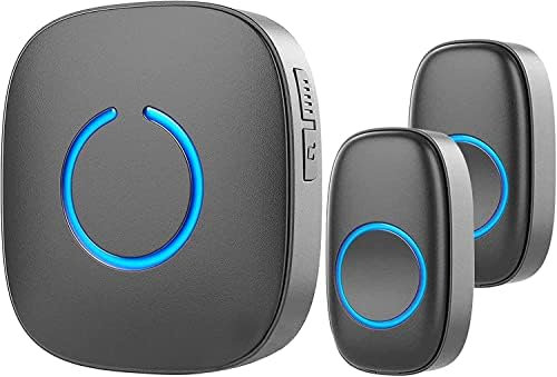 Funkklingel, Kabellose Türklingel 300m Reichweite, Wasserdicht Haustür Klingel kit mit 2 Plug-In-Empfänger und 1 Sender, 52 Melodien doorbell Mit LED Blitz - Modell CX (matt schwarz)
