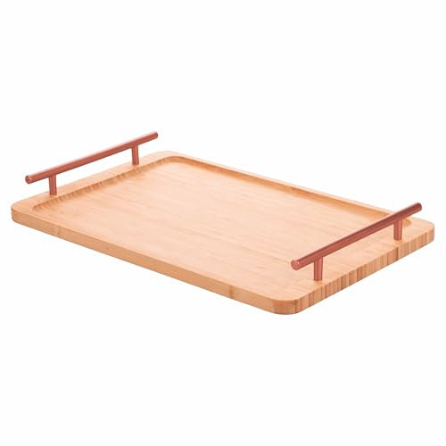 Plateau rectangulaire en Bambou, 40 x 25 cm, poignées Or Rose, Natural