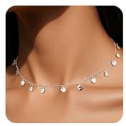 ALEXCRAFT Wasserfest Boho Halskette Damen Silber 925 mit Rund Hammered Anhängern Schmuck Kette Länge 36+5cm
