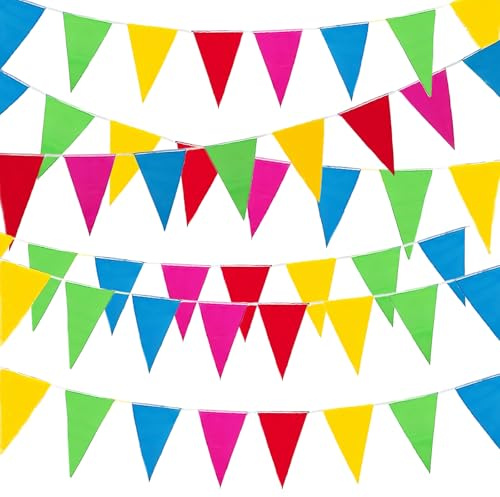 100 Metri 250 Bandierine Triangolari Colorate, CIYIN Bandierine Colorate per Esterni Interne, Bandierine Decorazioni per Feste Striscione, Banner per Compleanno Baby Shower Matrimoni(100 Metri)