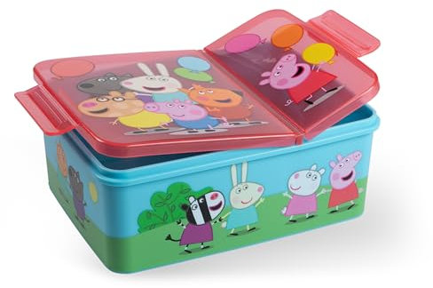 p:os Peppa Wutz Brotdose Kinder mit Fächern - Auslaufsichere Bento Box Kinder für Kindergarten und Schule - Für Mädchen und Jungen, Blau