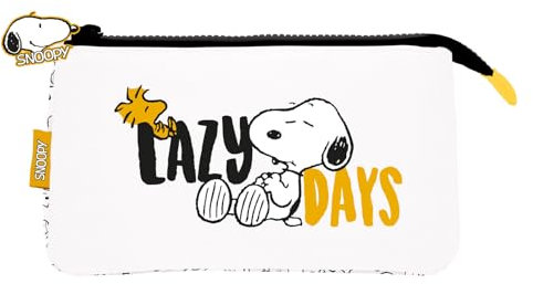 Grupo Erik Mäppchen Peanuts Snoopy Cat 3fach - Stift Etui Schule - Federmäppchen Mädchen Schlampermäppchen Jungen - Offizieller Snoopy Geschenke Einschulung, Weiß