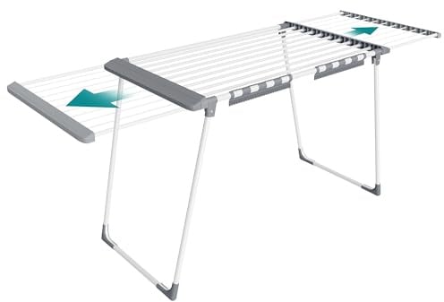 SONGMICS Wäscheständer, Trockenlänge 22 m, ausziehbare, mit Sockenhalter | Standtrockner, Flügelwäscheständer, Stahl, Flügelwäschetrockner, für Kleidung, Handtücher, weiß LLR522WK01