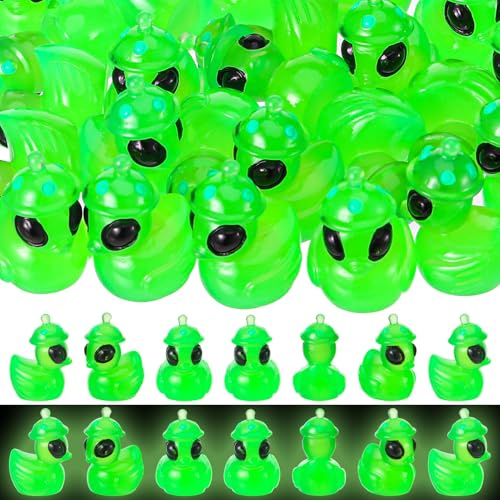 Xialvyu 100 Stück Leuchtende Mini Enten, Kleine Aliens mit Hüten, UFO-Harzfiguren für Puppenhaus, Mikrogarten, Landschaftsdekoration, Basteln, Partygeschenke