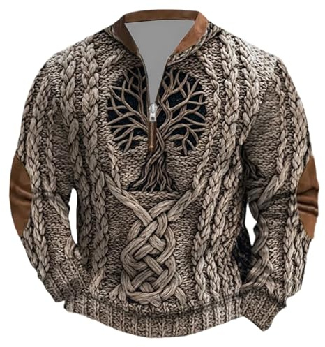 Genérico Jersey Hombre Nórdico Vikingo de Tricot de Lana, Sudadera Urbana de Moda para Hombre, Jersey Transpirable Cómodo y Caliente, Elegante, Ropa Nórdica Escandinava para Invierno para el Día a Día