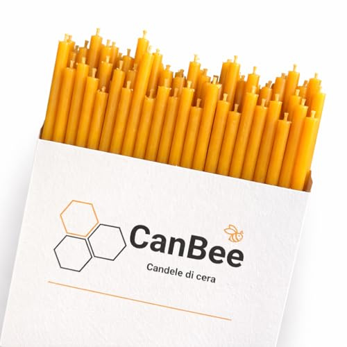 50 Gelbe Dünne Bienenwachskerzen aus Naturwachs – 16 cm x Ø 5 mm – Baumwolldocht – Rauchfrei – Brenndauer ca. 40 Minuten – Warmes natürliches Licht für Meditation, Yoga & Rituale – CanBee