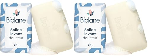 BIOLANE - Solide Lavant Douceur - Bain Bébé - 95% d'Origine Naturelle -75g - Corps et Cheveux - Sans savon - Fabriqué en France (Lot de 2)