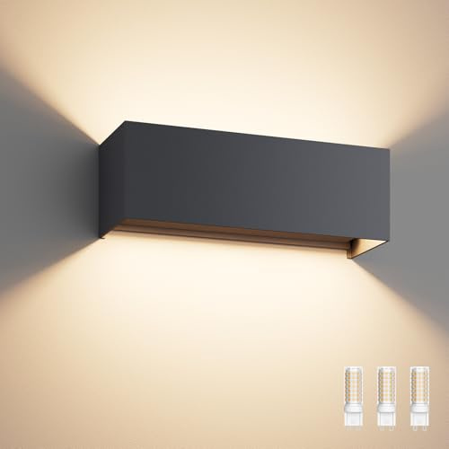 Klighten Außenwandleuchten mit Austauschbarer G9 LED Lampe 3000K, Anthrazit | Auf und ab einstellbarer Lichtstrahl, Wasserdichte IP54, Aluminium Aussenlampe, 27W Wandleuchte für Wohnzimmer Garten Eingang
