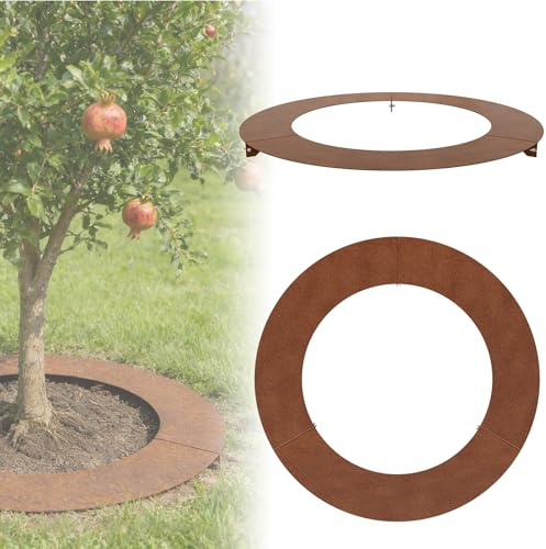 ACXIN Baumring aus Verzinktem Eisen Ø90 cm, Rasenkante Metall 2,0 mm Stark 15 cm Breit, Rasenkante Rund als stabile Rasenbegrenzung als praktische Mähkante für Bäume und Sträucher, Rostfarben