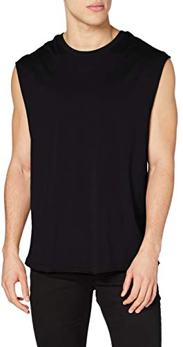 URBAN CLASSICS Men's Sleeveless T-Shirt, Workout Vest with Round Neckline and Rolled Hems, Loose Tank Top, 100% Jersey Cotton, black, XL