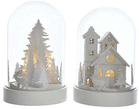 Kaemingk LED Holzhaus unter Glasglocke 18 cm batteriebetrieben Indoor Wald oder Haus Stückpreis