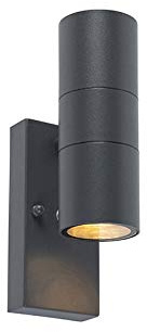 Qazqa Modern außen Wandleuchte, Außenlampe mit Tageslichtsensor, Wandlampe für den Garten - Duo - Dunkelgrau, max. 35W, Geeignet für LED, 11cm, IP44, Rund, 2-flammig