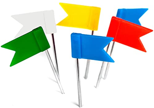 decomonkey 100 Stück Markierungsfahnen ! Pinnadeln Flagge – Gemischte 5 Farben: gelb blau rot grün weiß - Reißnägel Fähnchen für Pinnwand u. Weltkarte Landkarte