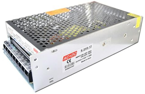 DC 12V 240W Switching Power Supply, 20A Adapter, AC 110-220V to DC 12V LED Driver Converter for LED Strips, CCTV Cameras, 3D Printers & Computer Projects (IP20 Rated)