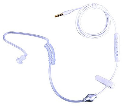 Auricolare Singolo con Filo e Microfono, Greyghost Mono Cuffia FBI Cellulare 3,5 mm Jack, Auricolare Tubo Aria Sicurezza Trasparente, Auricolari Un Orecchio EMF Free con Controllo del Volume