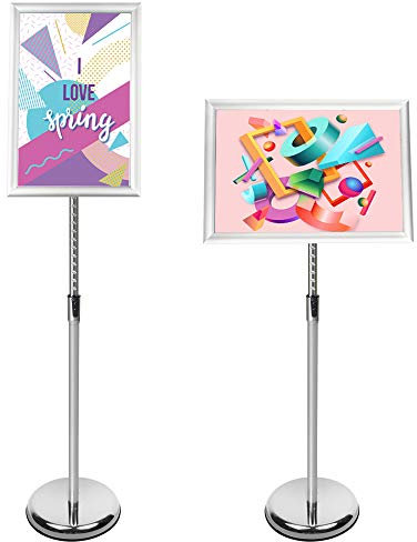 YIYO A4 Poster Stand Floor Sign Holder Snap Frame Adjustable Aluminum Sign Stand, Display Notice Menu for Wedding/Business Activities Display(Silver) (Silver, A4)