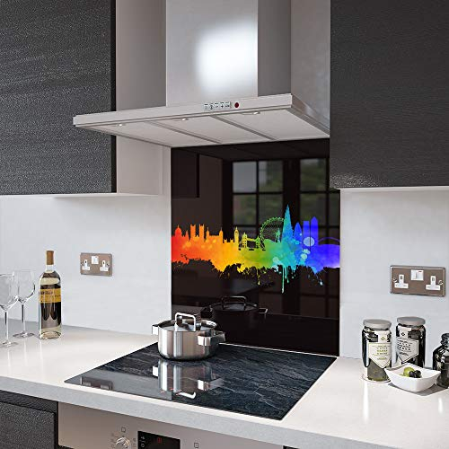 Glass Splashbacks Fusion London Skyline on Black Glass in 75cm Wide x 110cm High