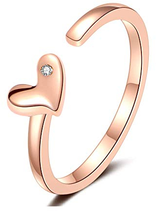 925 Echtsilber Ring Verstellbar Herz in Silber, Gold und Rosegold mit Stein für Damen u. Frauen einstellbar Ringe, Damenring Schmuck (Rosegold)