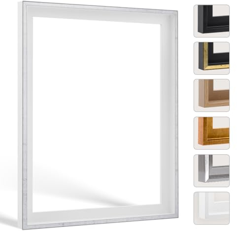 Schattenfugenrahmen mit Schattenfuge Lemgo Rahmen für Keilrahmenbilder und Leinwände 24 X 30cm Weiß Grau Antik